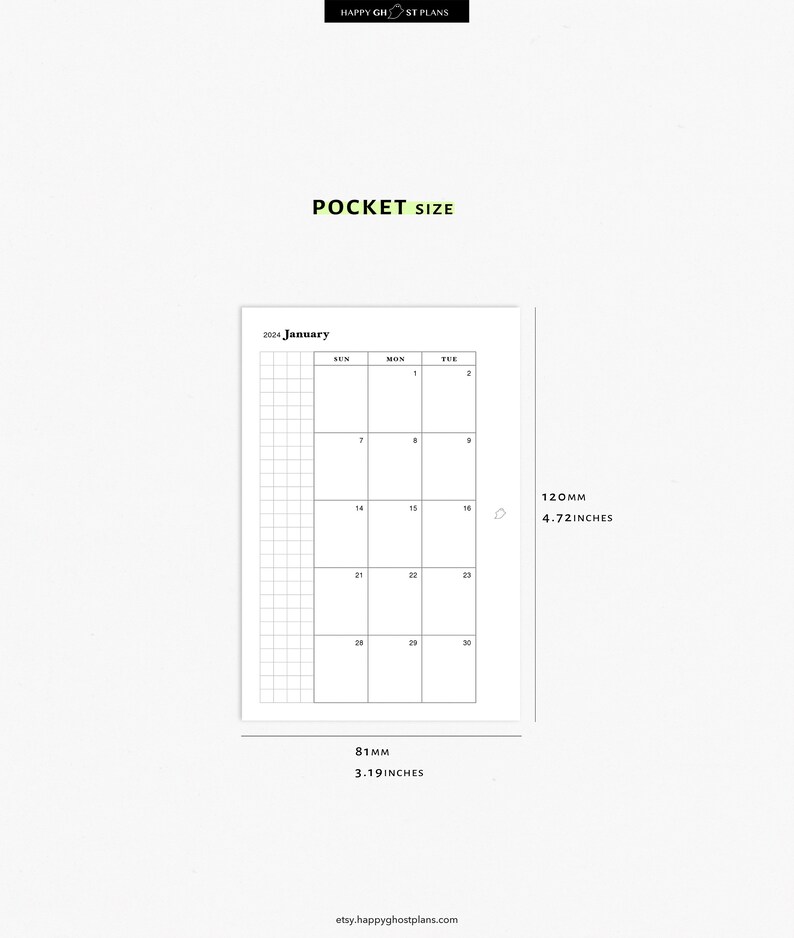 2024 Monthly Planner Printable Pocket Size Planner Insert Two Page