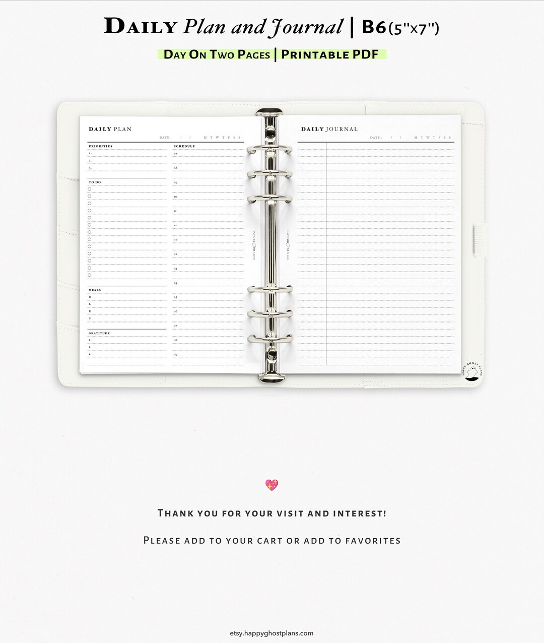Printable Daily Planner and Journal for B6 5x7in Planner D103 - Etsy