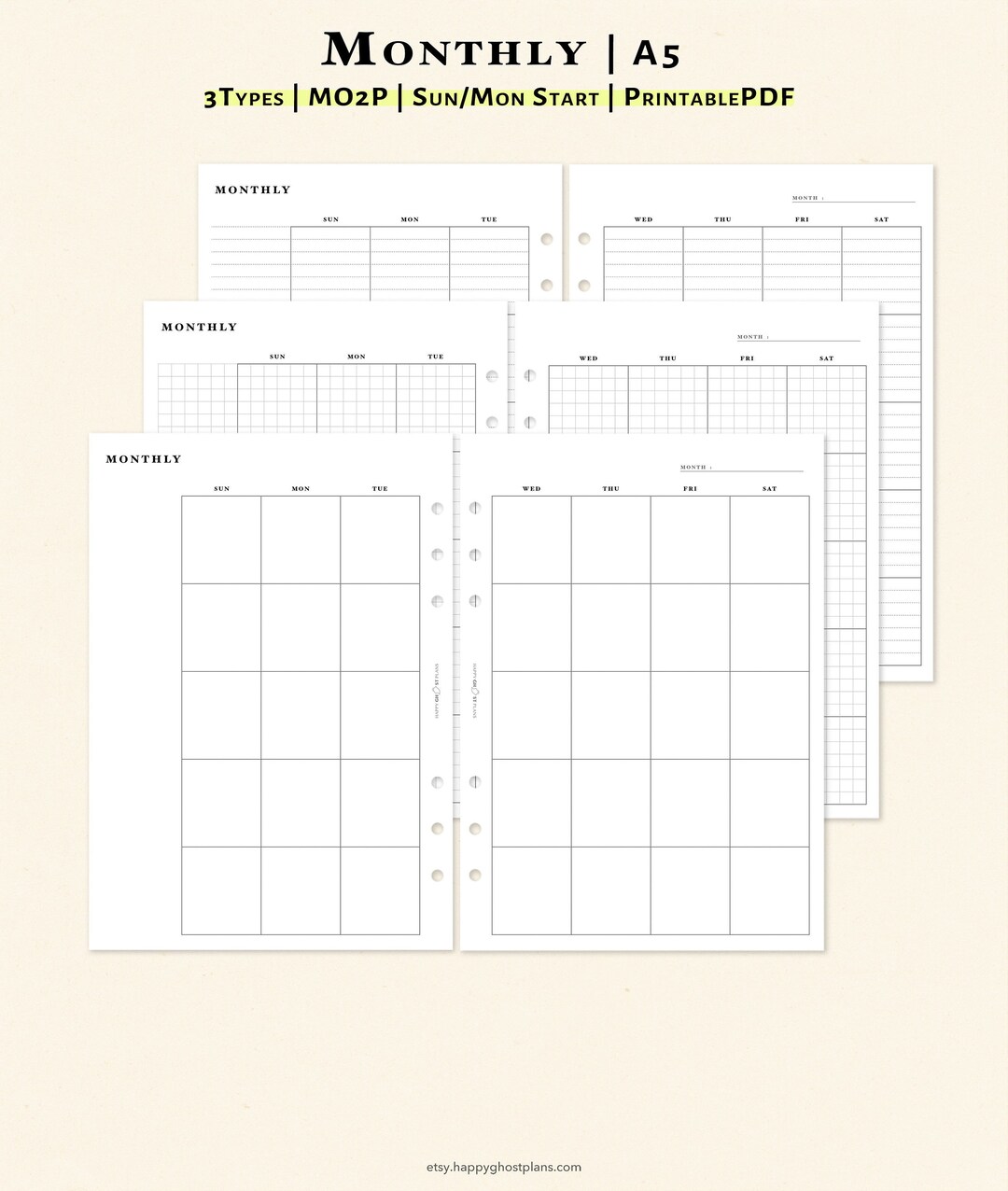 Month on 2 Page Planner Printable A5 Size Inserts Two Page - Etsy New ...