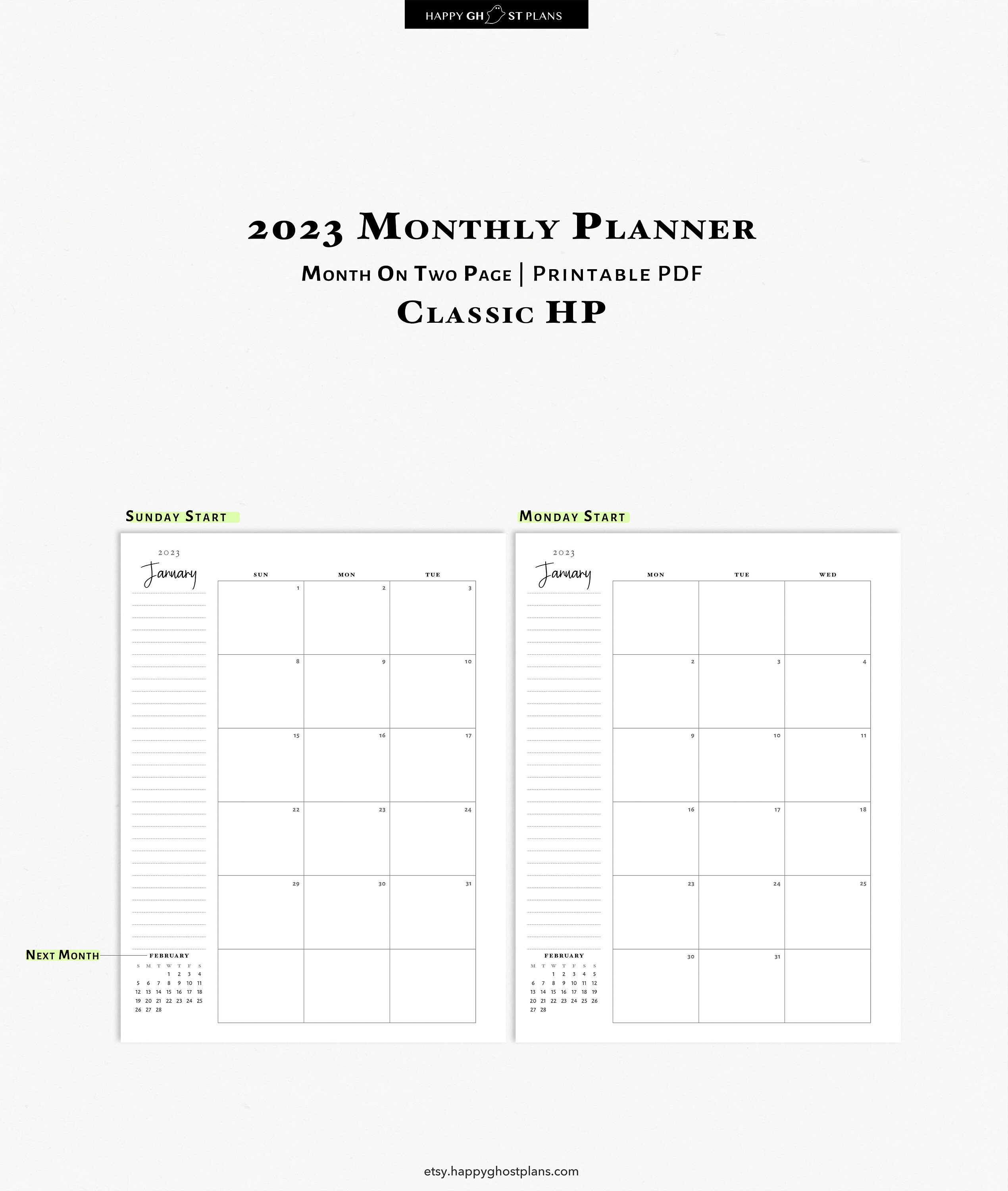 2023 Monthly Calendar Printable Classic Happy Planner Inserts Etsy