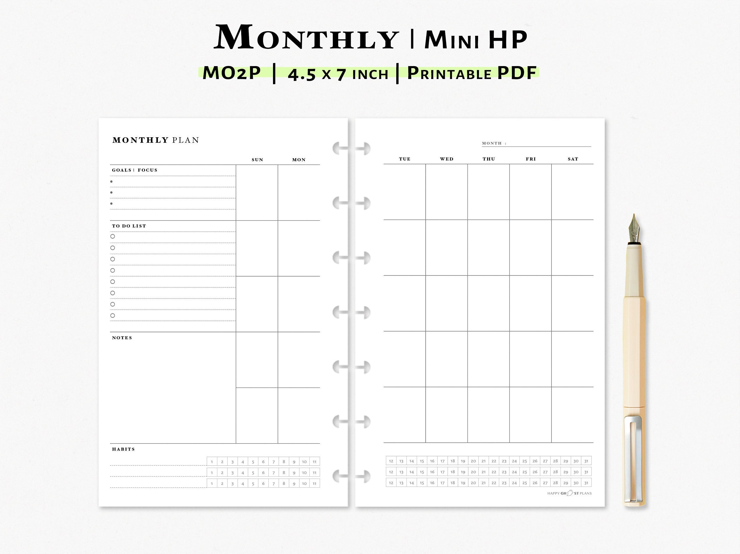 Monthly Planner Printable Mini Happy Planner Inserts Month - Etsy