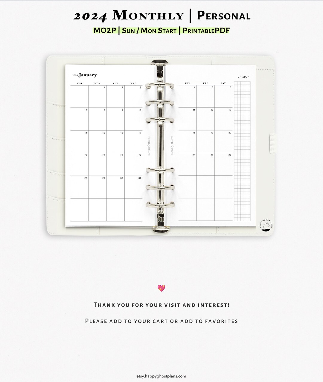 2024 Monthly Calendar Printable Insert for Personal Size Planner Two ...