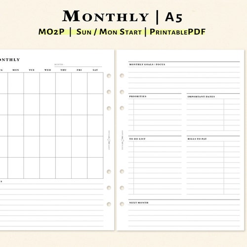 Month at a Glance Planner Printable Template One Page Monthly - Etsy