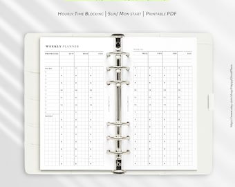 Weekly Hourly Planner: Printable Personal-size Planner Insert (PDF Download) W107