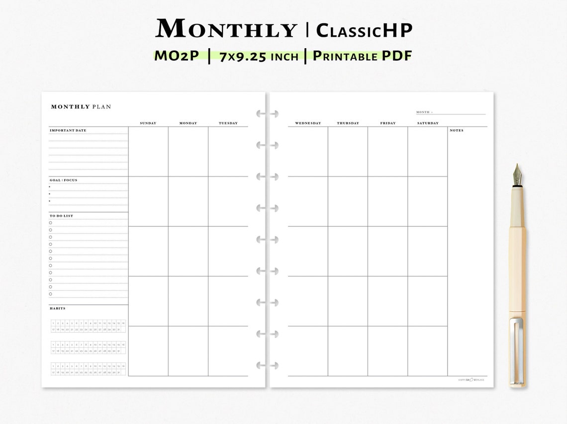 Monthly Planner Printable Classic Happy Planner Inserts - Etsy