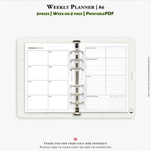 Weekly Planner, Printable inserts for A6 planner | WO2P | W209