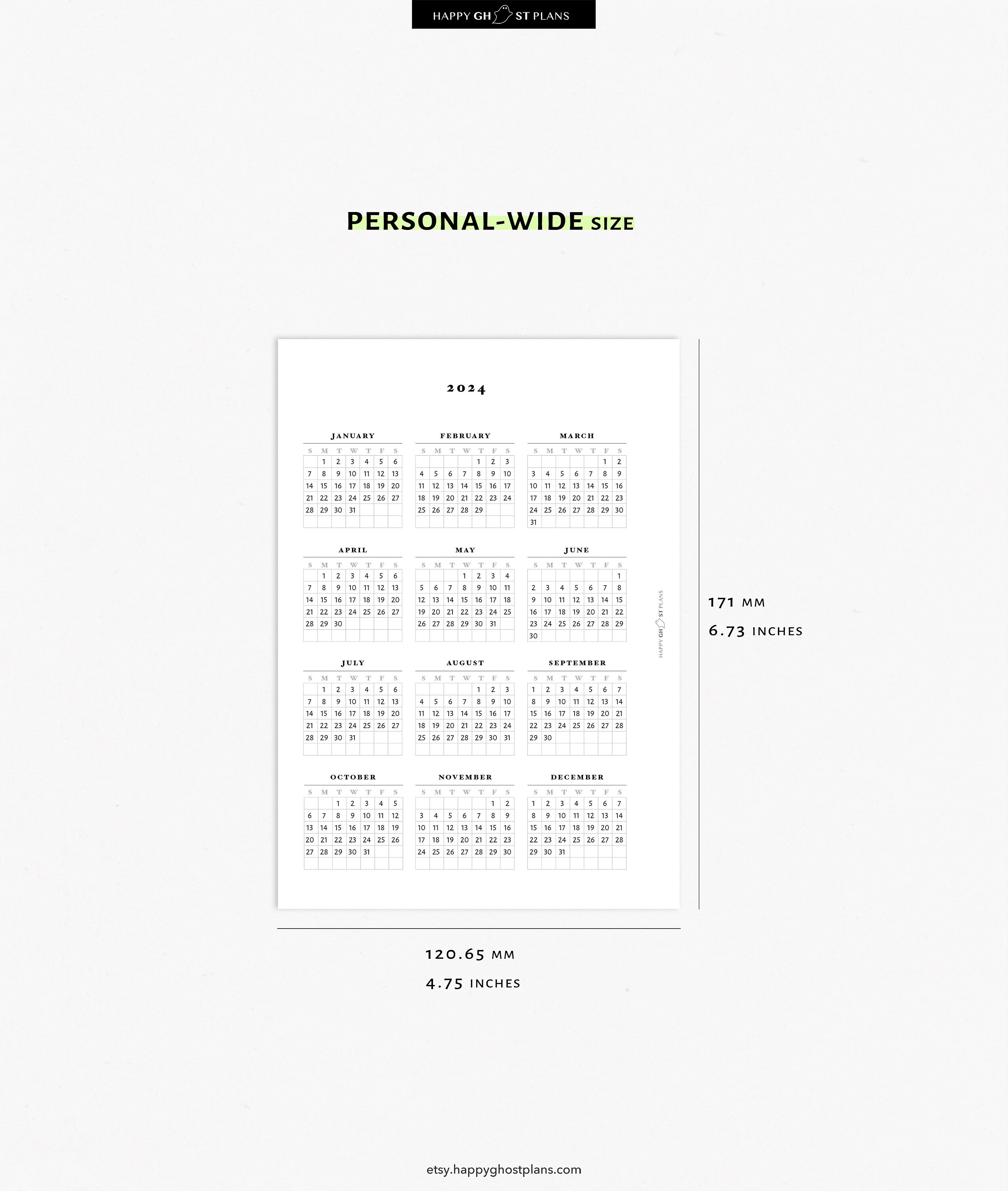 Year at a Glance 202420252026 Printable Calendar for Personalwide Planner Insert Y101 Etsy