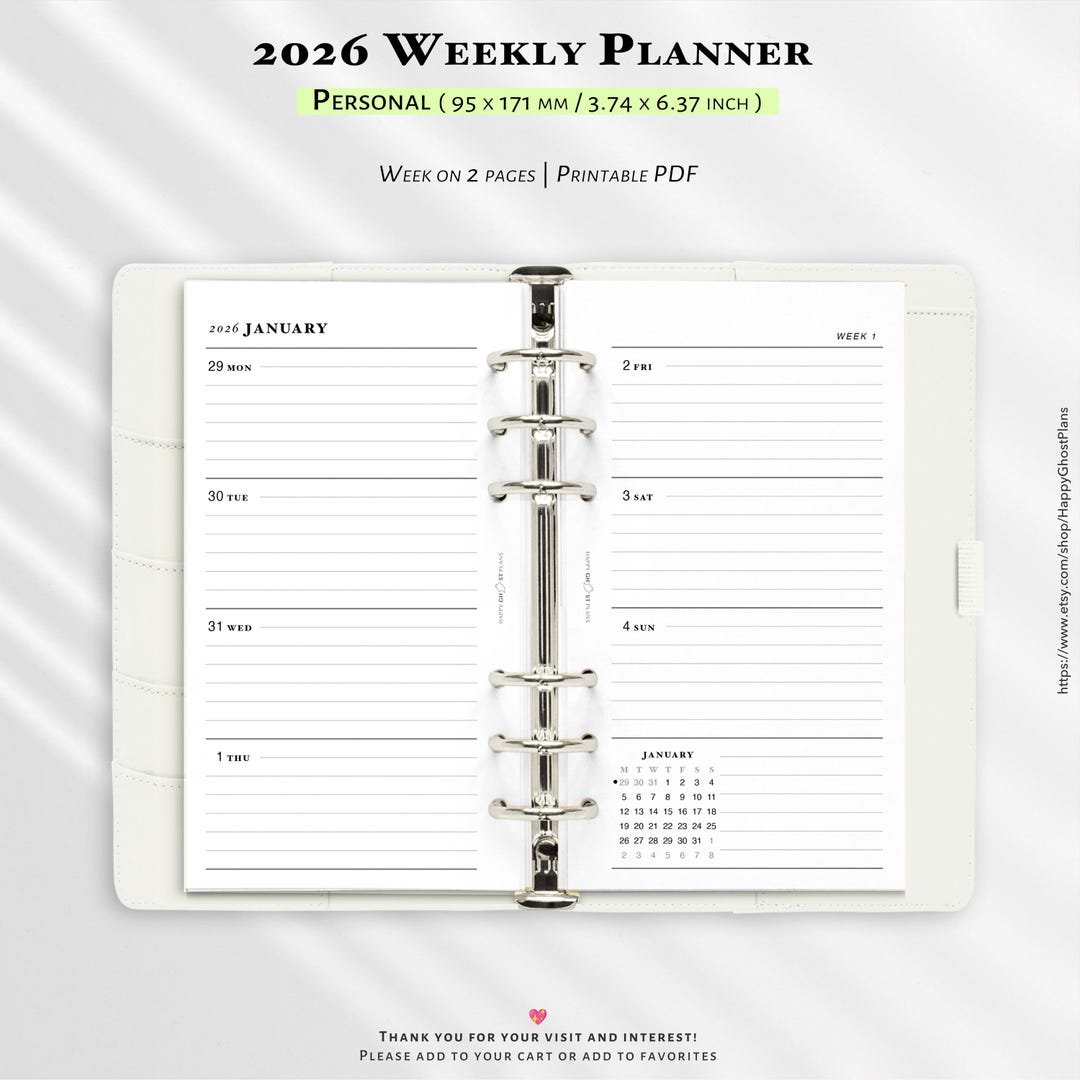 2026 Weekly Planner, Printable Inserts for Personal Size Planner | W101 ...
