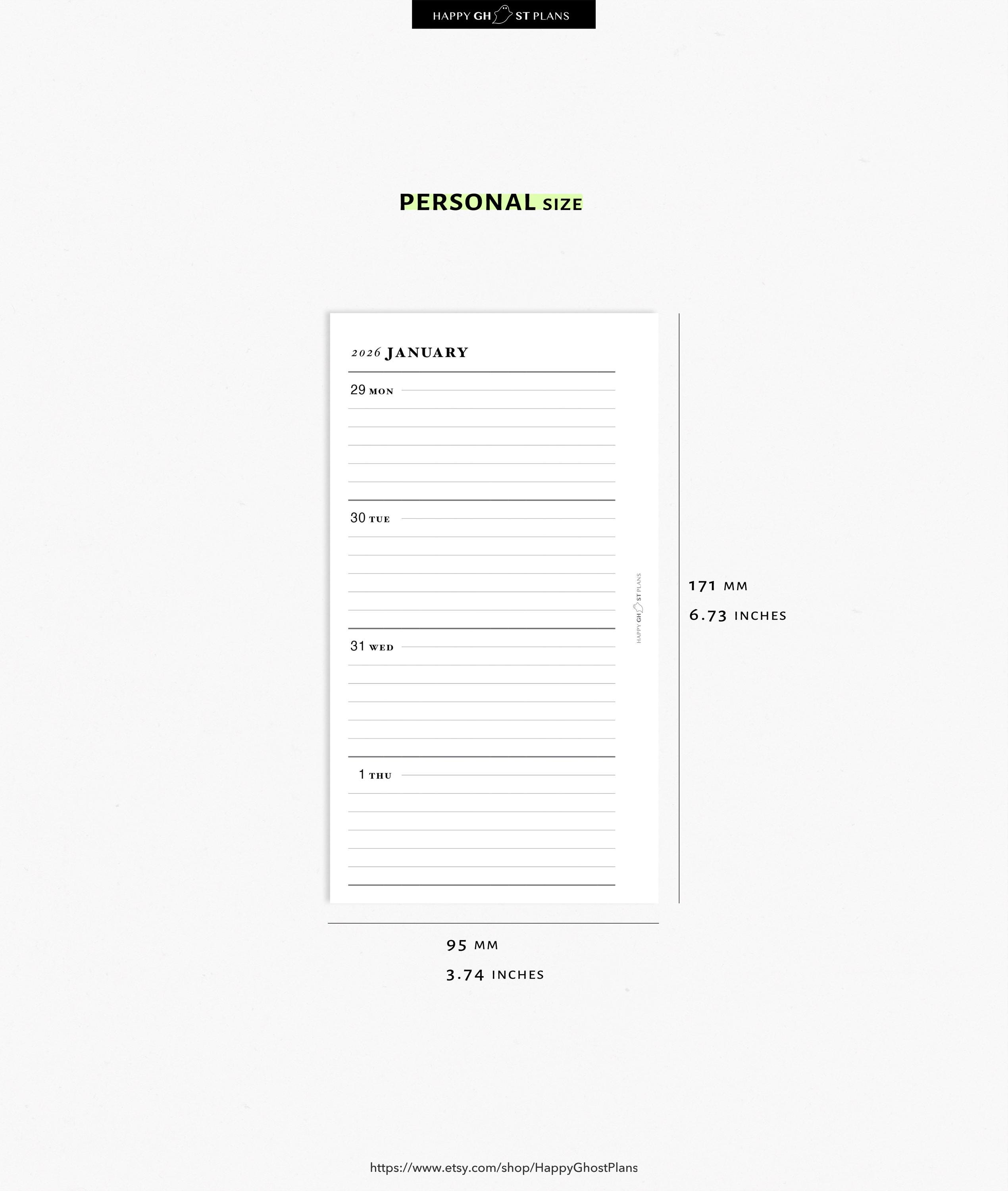 2026 Weekly Planner, Printable Inserts for Personal Size Planner | W101 ...