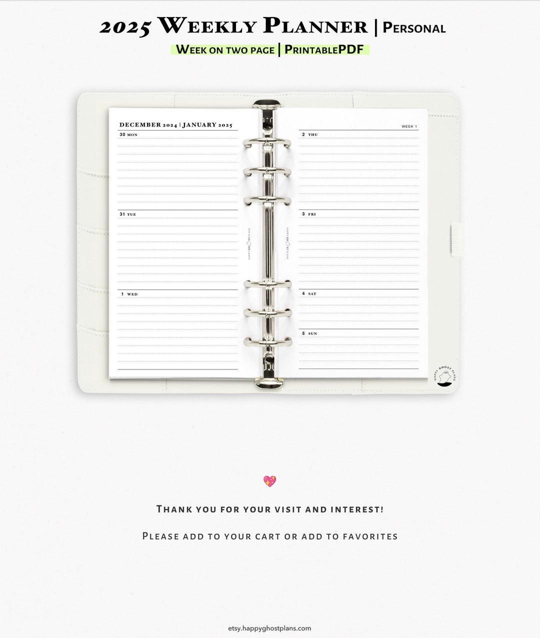 2025 Weekly Planner, Printable Insert for Personal Size Planner | W111 ...