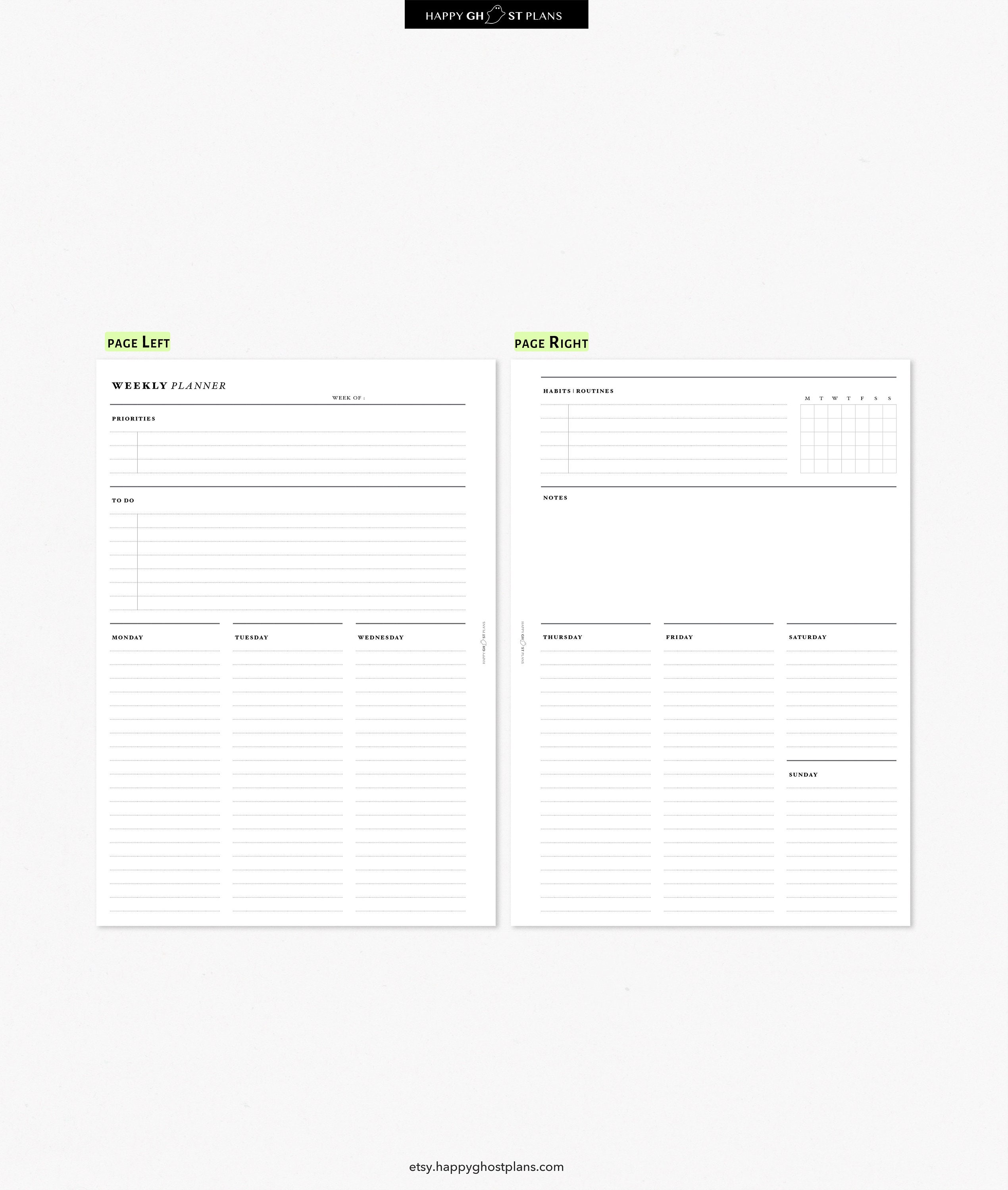 Weekly Planner Printable Insert for A4, Letter Size Planner W104 - Etsy