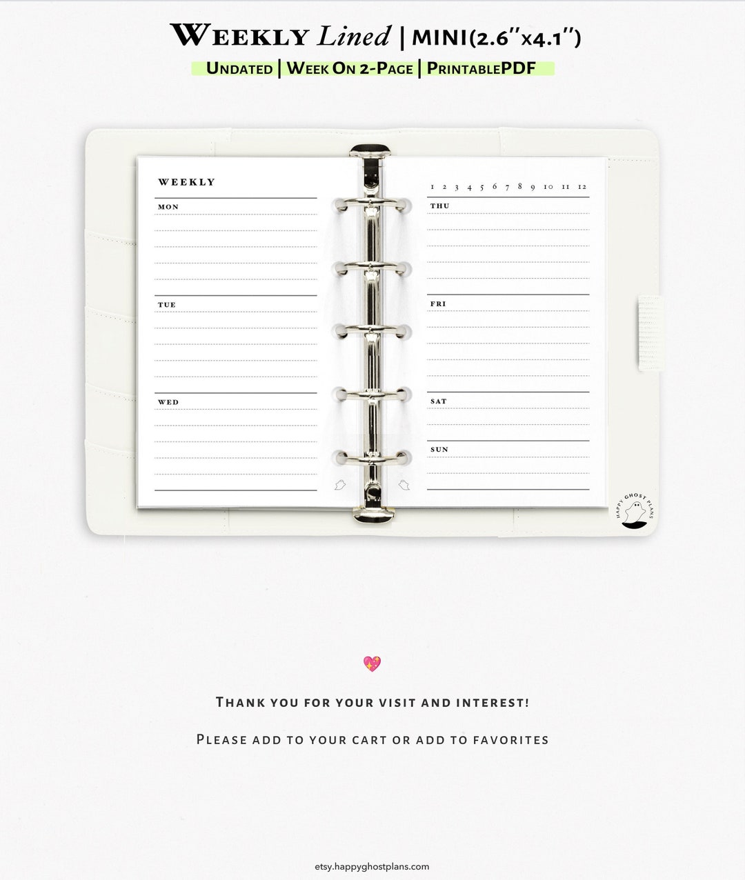Weekly Planner Printable Mini Size Insert | Undated Weekly Planner ...
