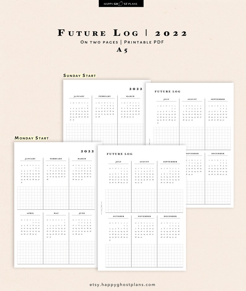 2022 Future Log A5 Printable 2022 Yearly Planner Inserts Etsy