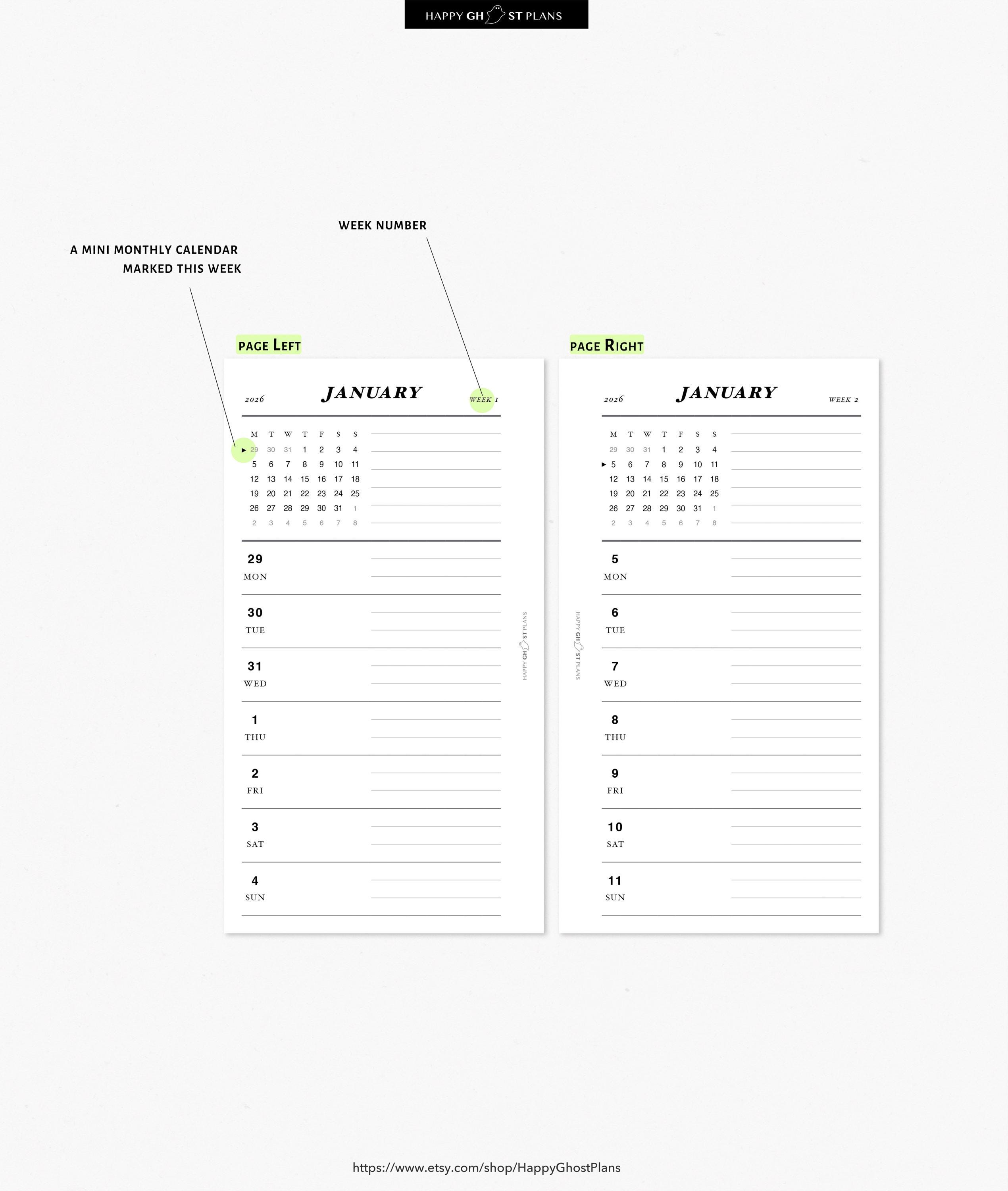 2026 Weekly Planner: Printable Personal Size Planner Inserts (PDF ...