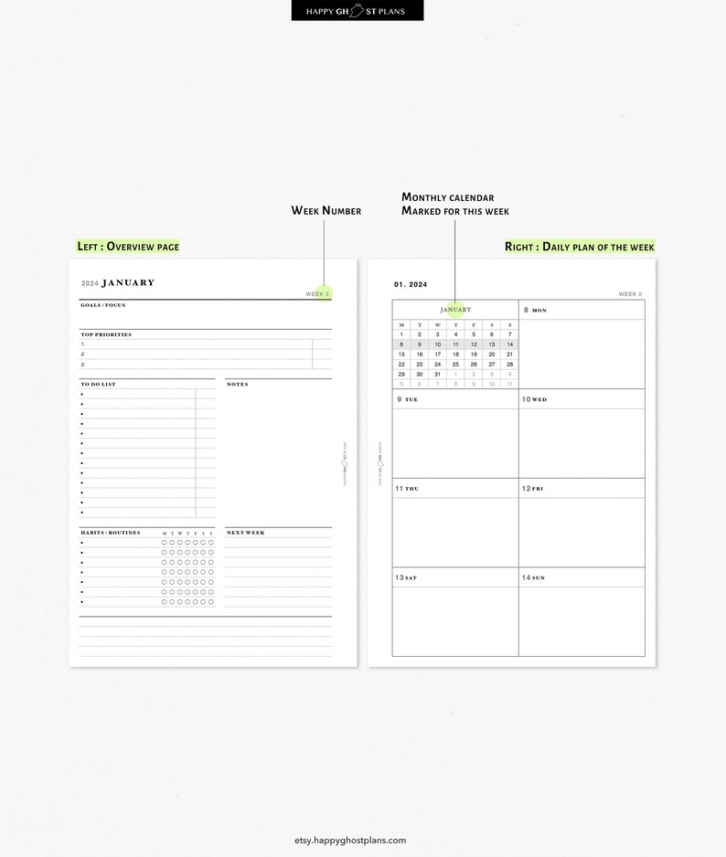 2024 Weekly Overview Planner, Printable Insert for A5 Planner W109 - Etsy