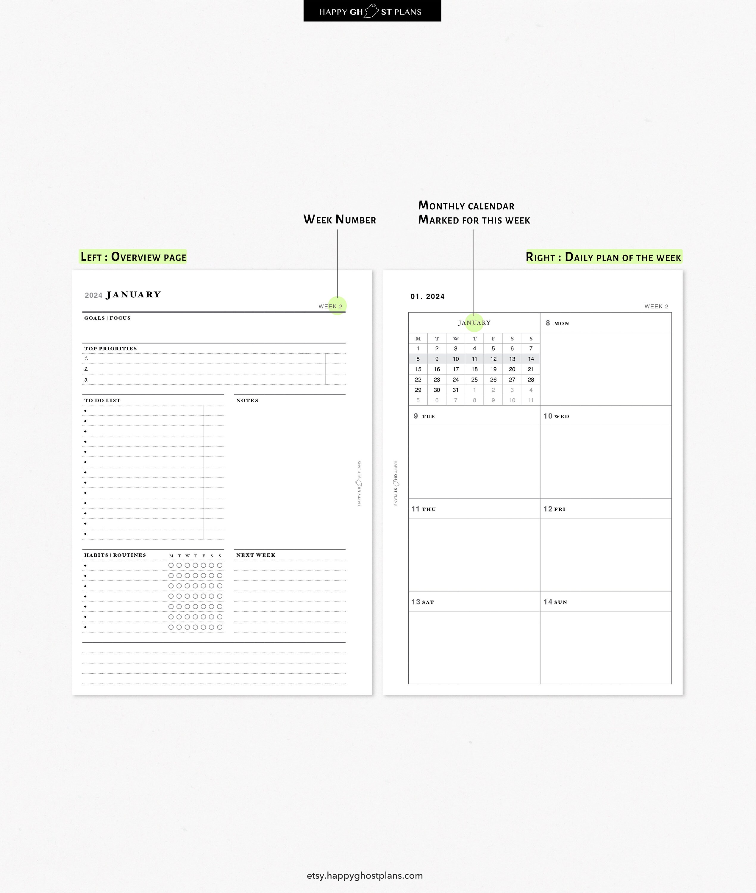 2024 Weekly Overview Planner, Printable Insert for A5 Planner W109 - Etsy