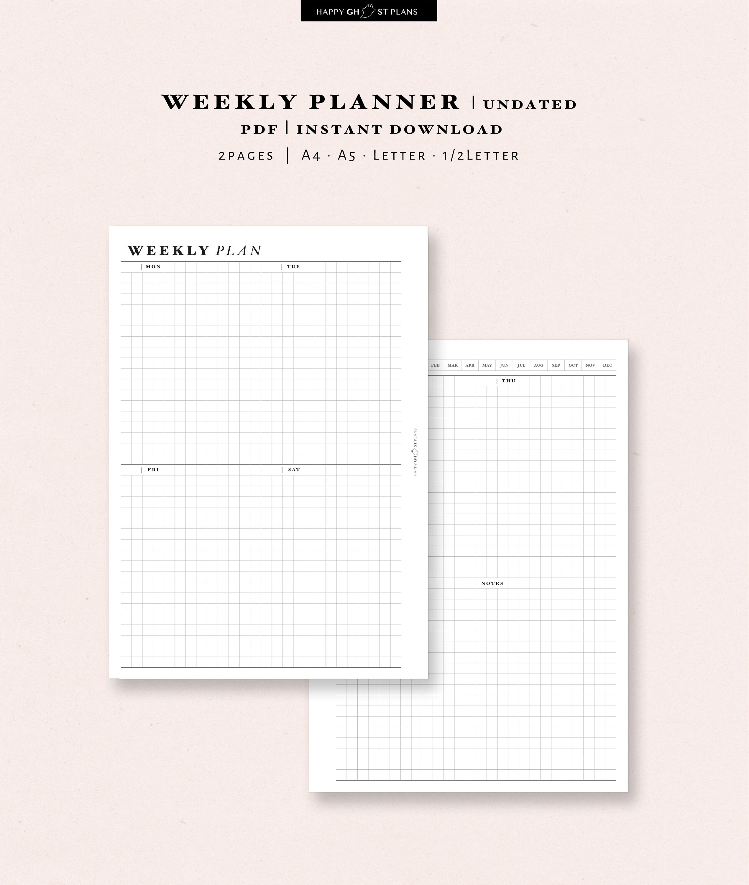 Graph Paper Weekly Planner PDF Downloadable Week Planner Etsy