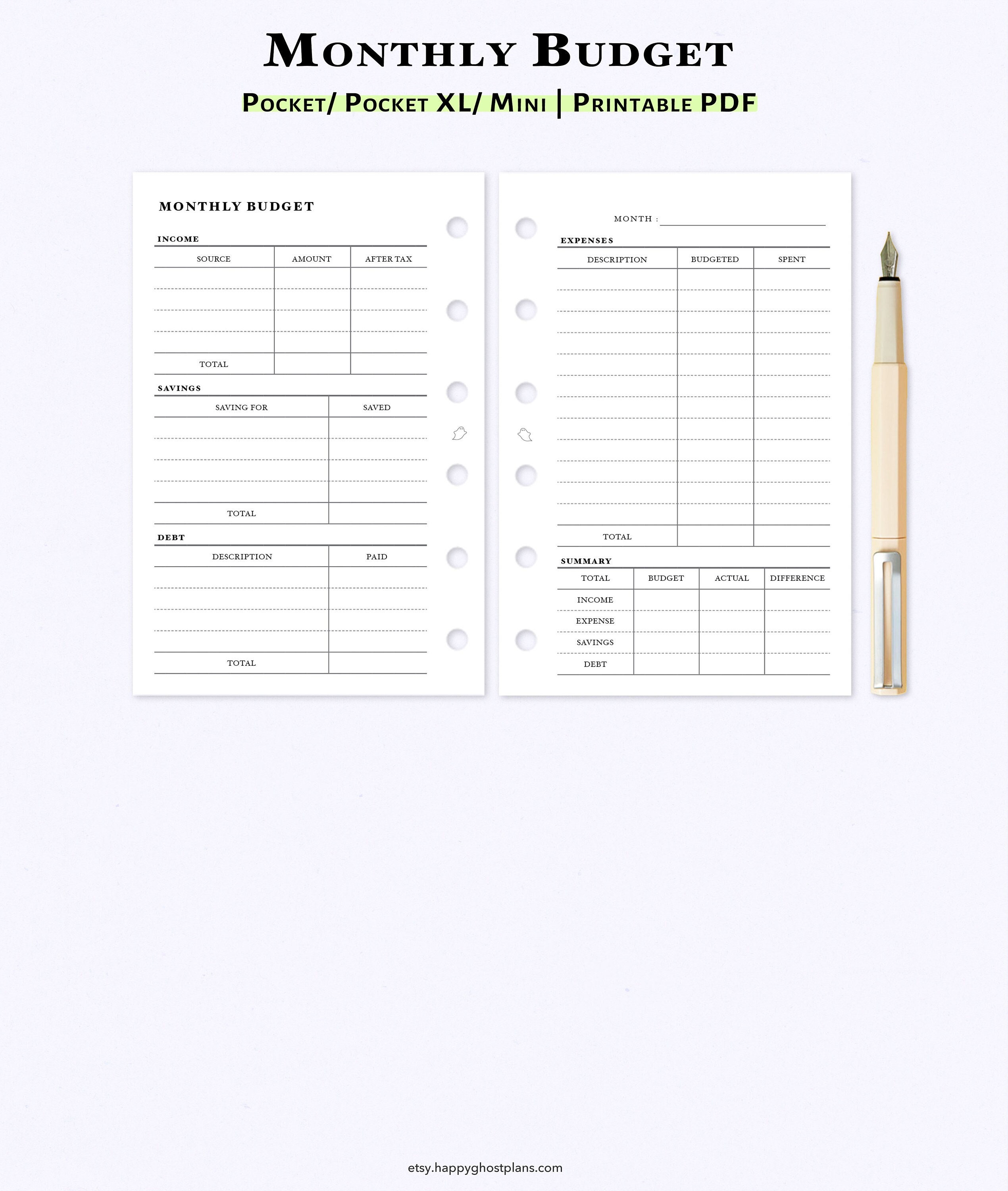 Budget Planner Printable Pocket Pocket XL Mini Size Inserts - Etsy