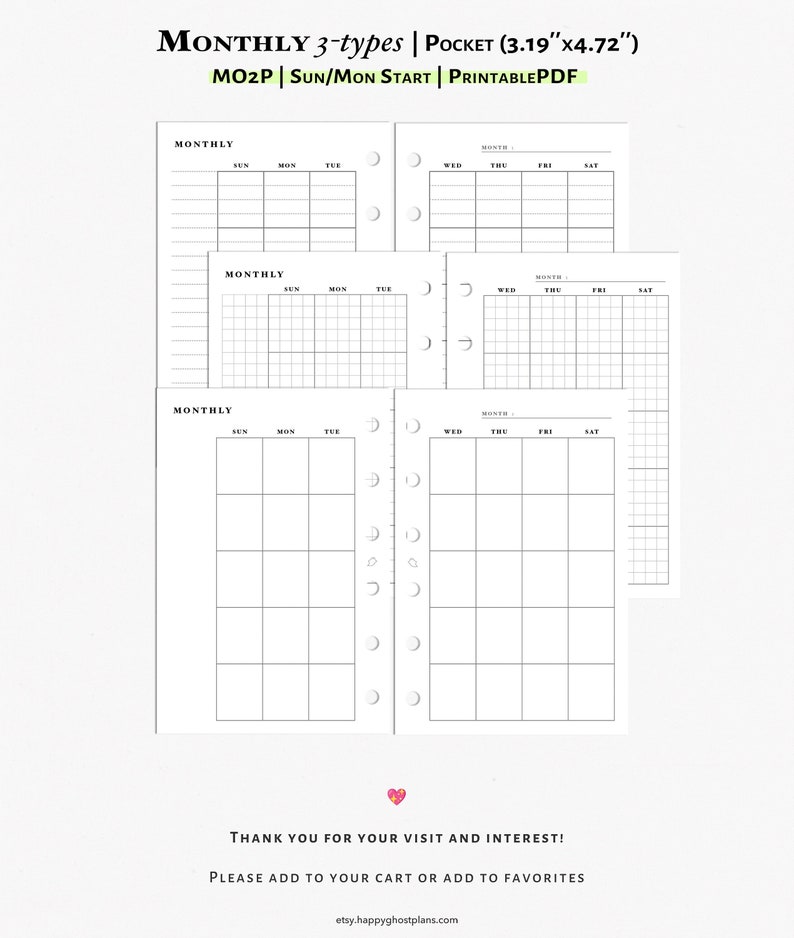Month on 2 Page Planner Printable Pocket Size Inserts | Two Page ...
