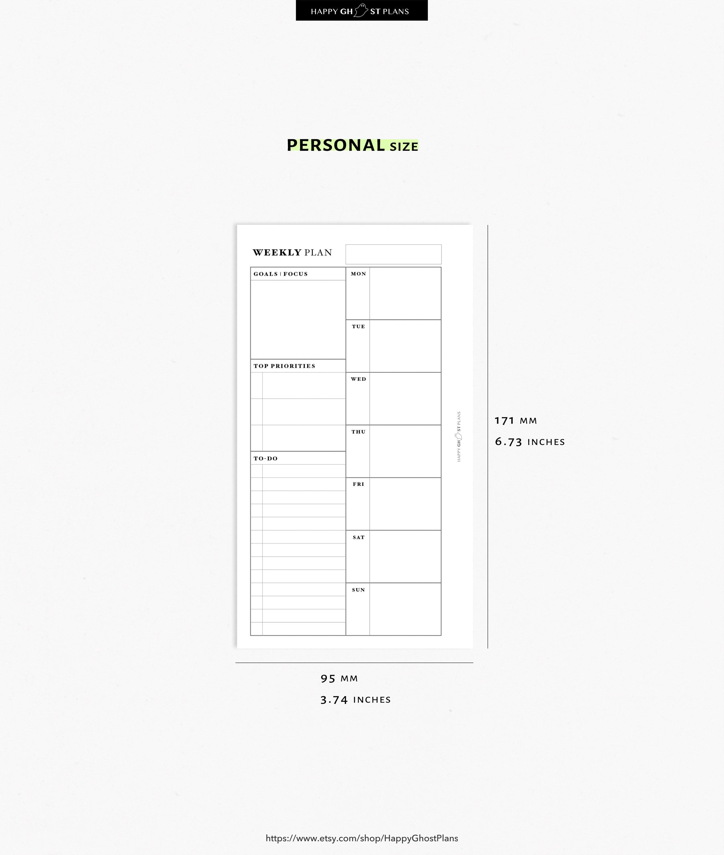 Weekly Planner, Printable Inserts for Personal Size Planner | WO2P ...