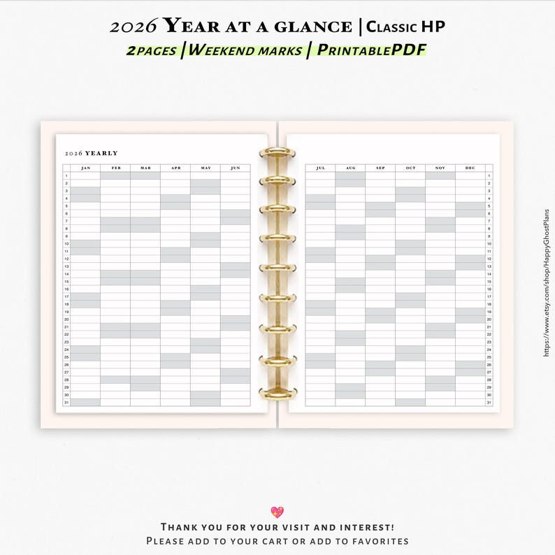 2026 Year at a Glance, the Weekend Marked, Printable Inserts for ...