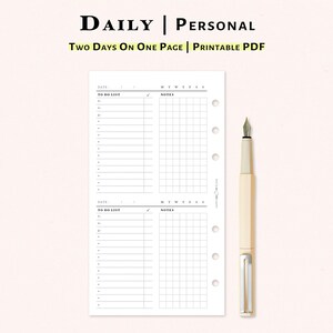 Daily Planner Printable Personal Size Inserts 2D1P Two - Etsy