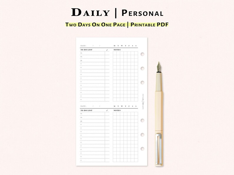 Daily Planner Printable Personal Size Inserts 2D1P Two - Etsy