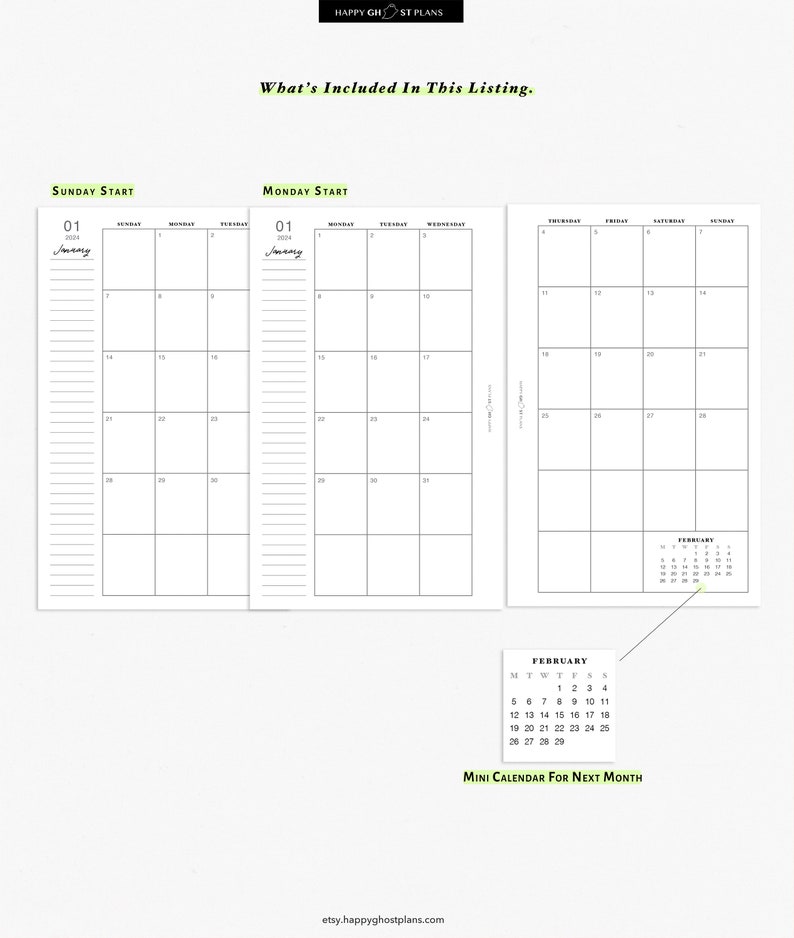 2024 Monthly Planner Printable Planner Insert Month on Two