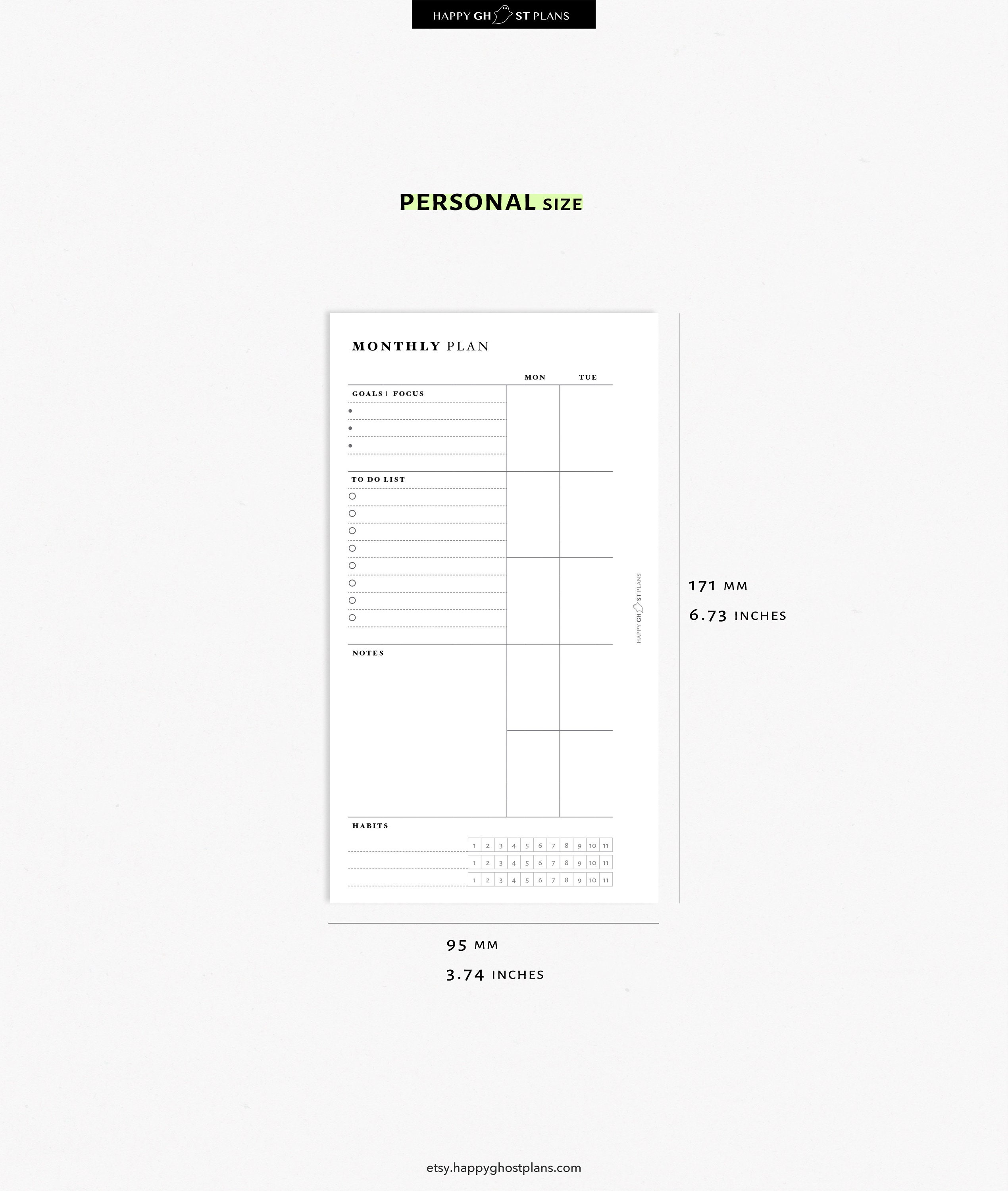 Personal Size Daily Planner Inserts