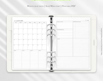 2026 Monthly planner, Printable inserts for A5 planner | M122