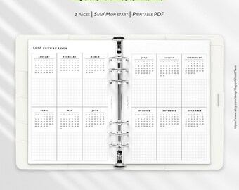 2026 Future logs, Printable inserts for A5 planner | Y106