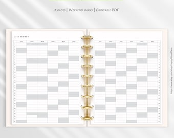 Calendário Anual 2026: Planejador com Visão Geral do Ano, Imprimível em PDF nos formatos A4 e Carta | Y103