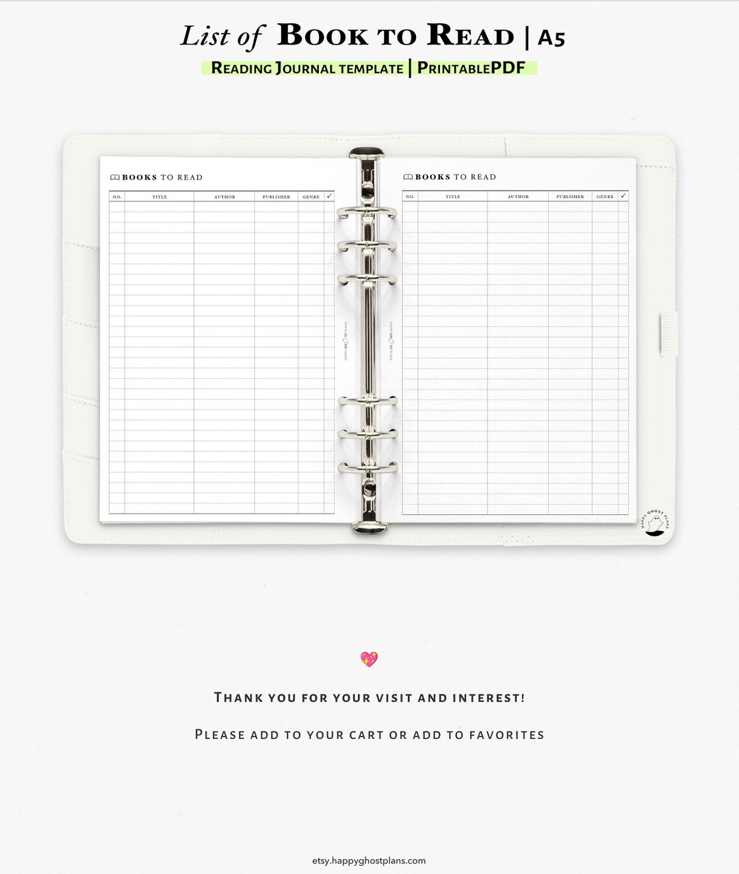 Books to Read List Template Printable A5 Planner Insert - Etsy