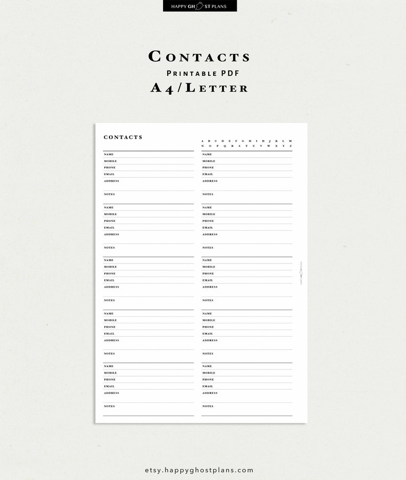 Contact List Printable PDF A4 Letter Size Contact List | Etsy