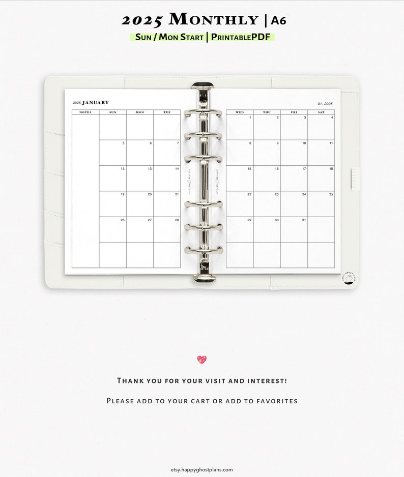 2025 Monthly Planner Printable Insert for A6 Planner | M001 - Etsy ...