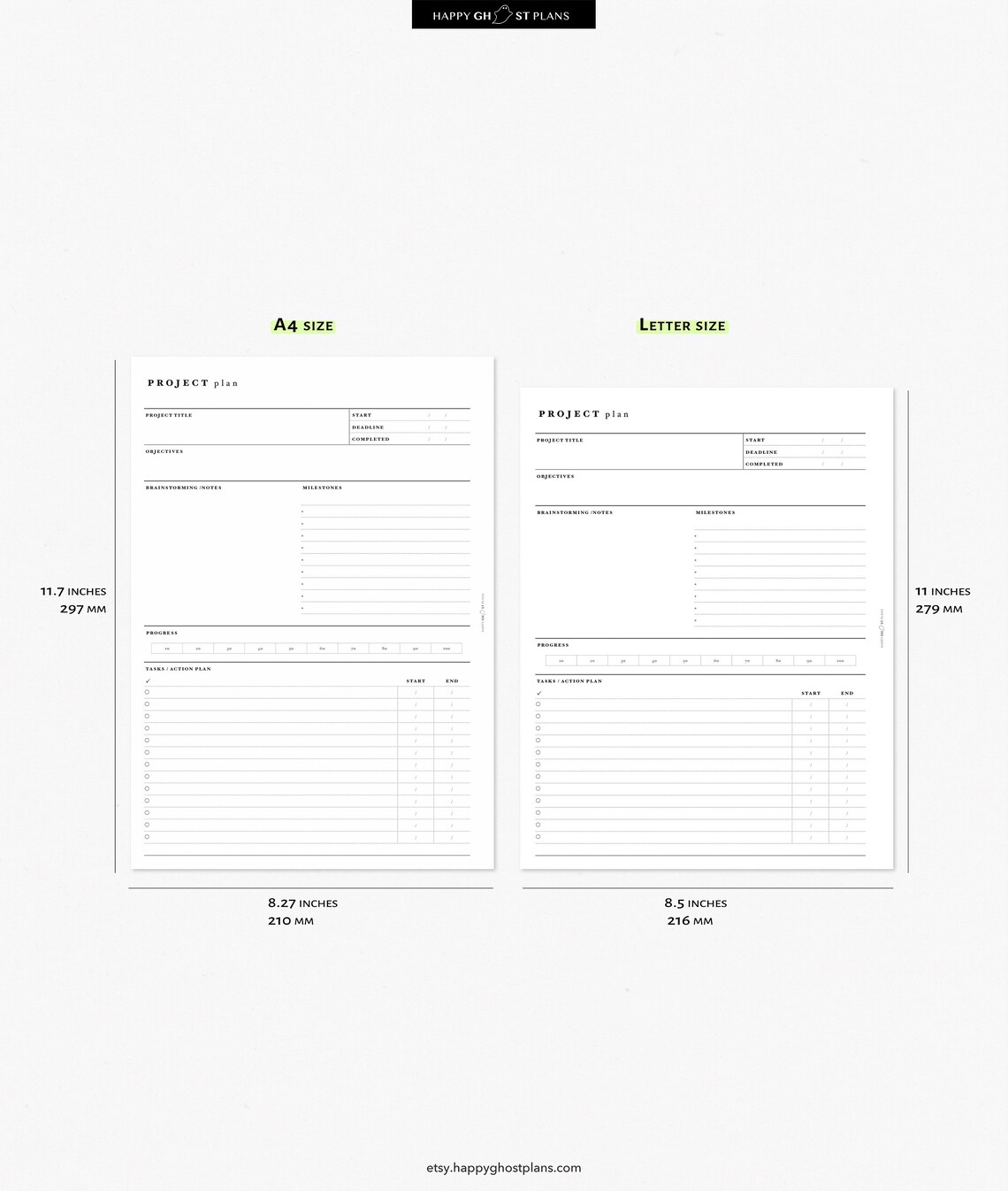 Project Planner Printable Insert for A4 and Letter Size Planner, for