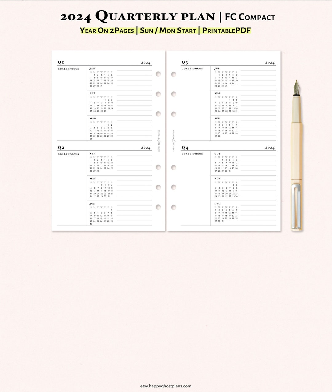 2024 Quarterly Goal Planner Printable Fc-compact Inserts - Etsy