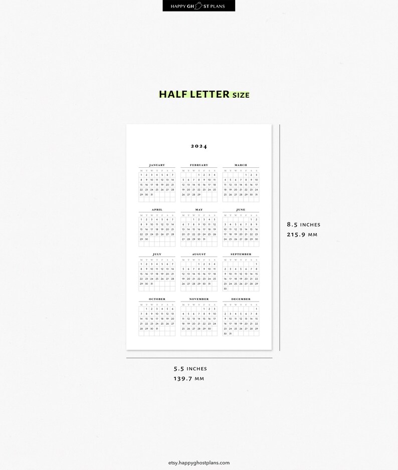Year at a Glance 20242025 Printable Calendar for Halfletter Planner