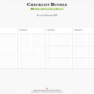 Checklist Template Bundle, Printable A6 Planner Inserts (PDF) | N109