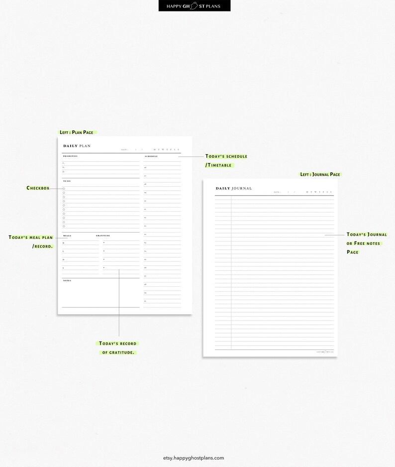 Daily Planner and Journal, Printable Insert for Happy Planner Classic