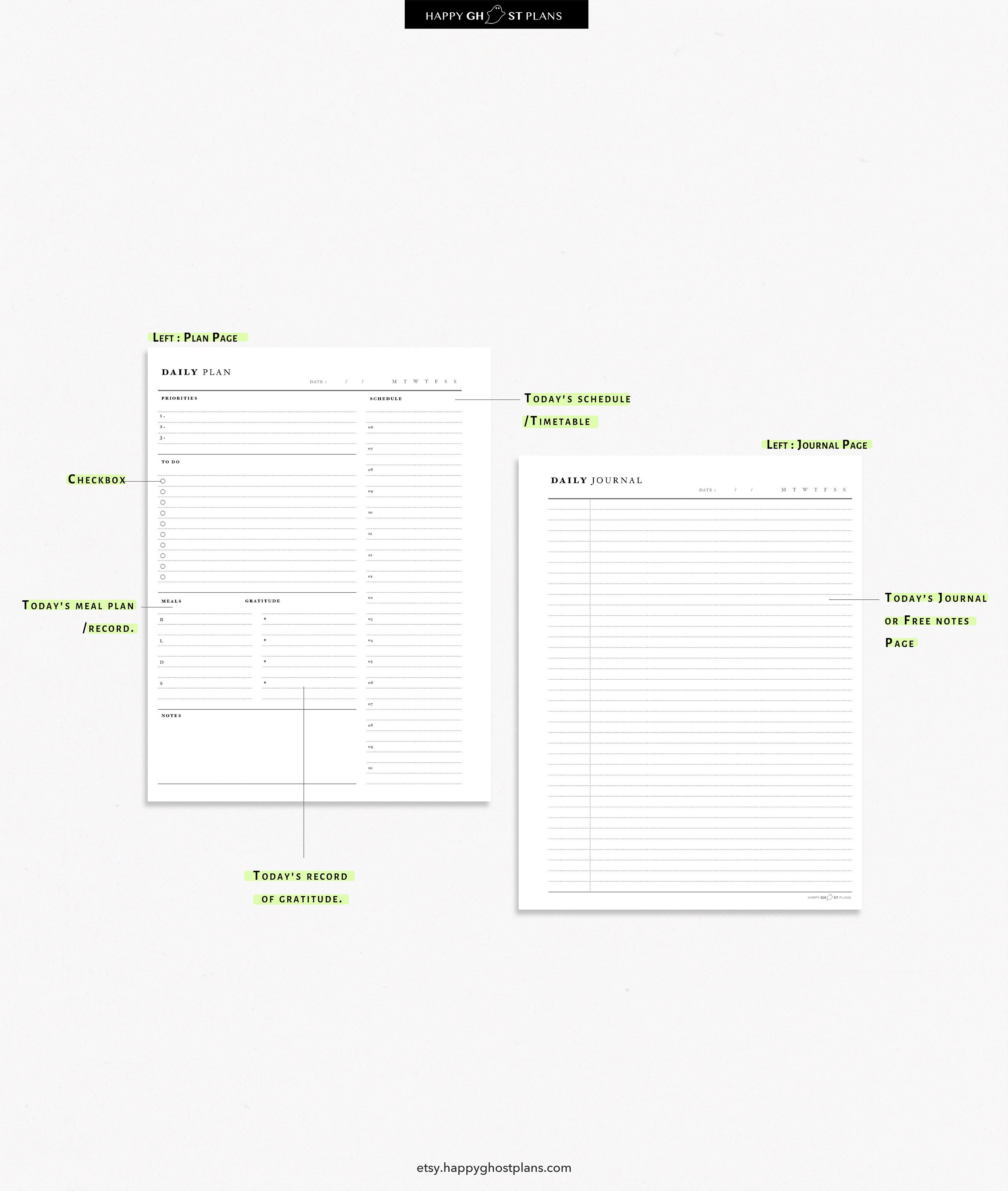 Daily Planner and Journal, Printable Insert for Happy Planner Classic ...