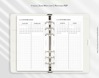 2026 Future logs, 7-pages, Printable inserts for Personal size planner | Y112