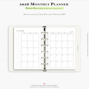Agenda mensile 2026, inserti stampabili per agenda formato Pocket-plus / M102
