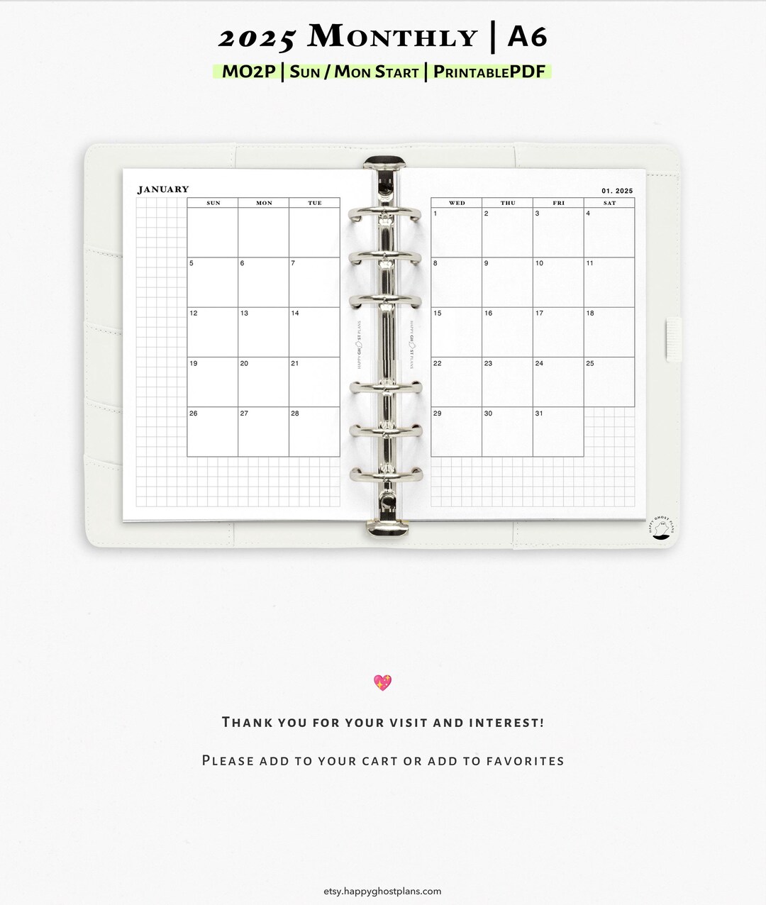 2025 Monthly Planner, Printable Inserts for A6 Planner | Month on Two ...