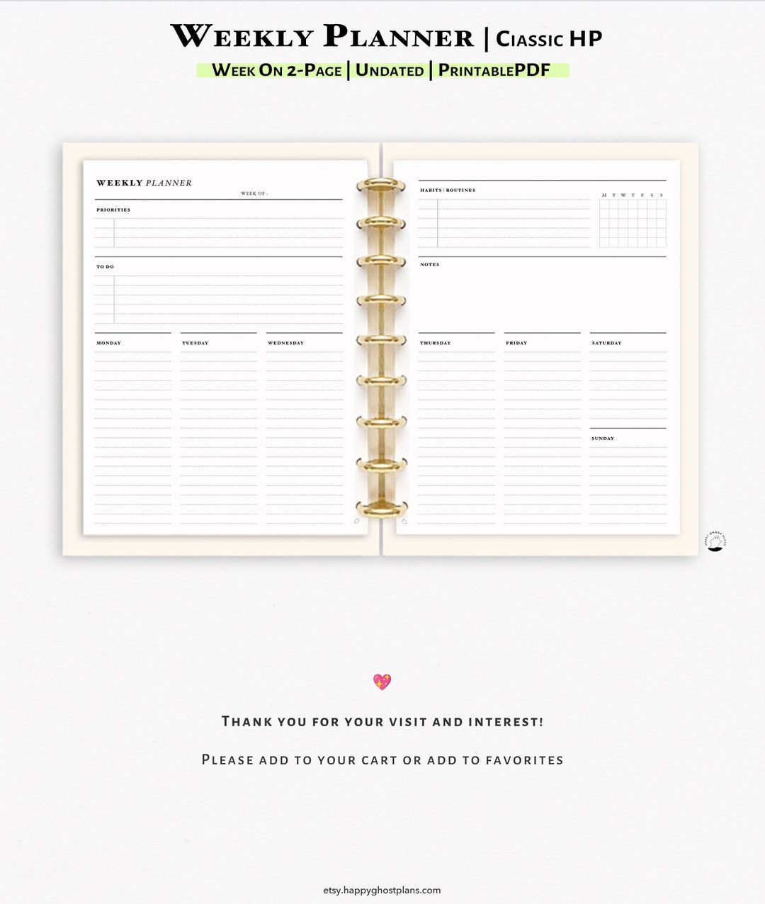 Weekly Planner Printable Insert for Happy Planner Classic W104 - Etsy ...