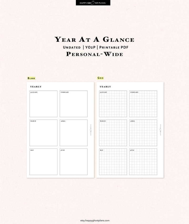 Year at A Glance Pages Printable Personal-wide Inserts Two - Etsy