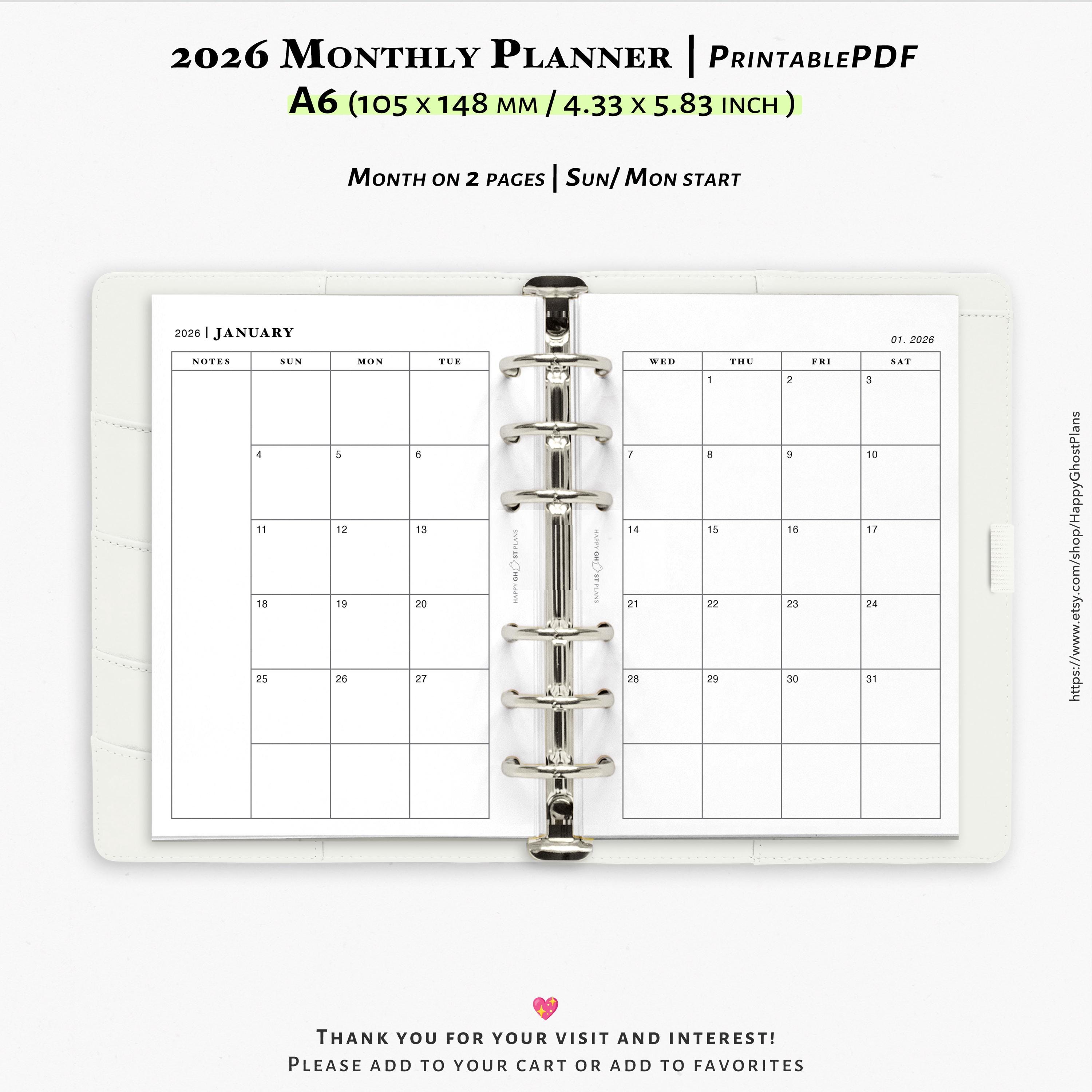A6 Weekly Planner Refill 2026 - Etsy