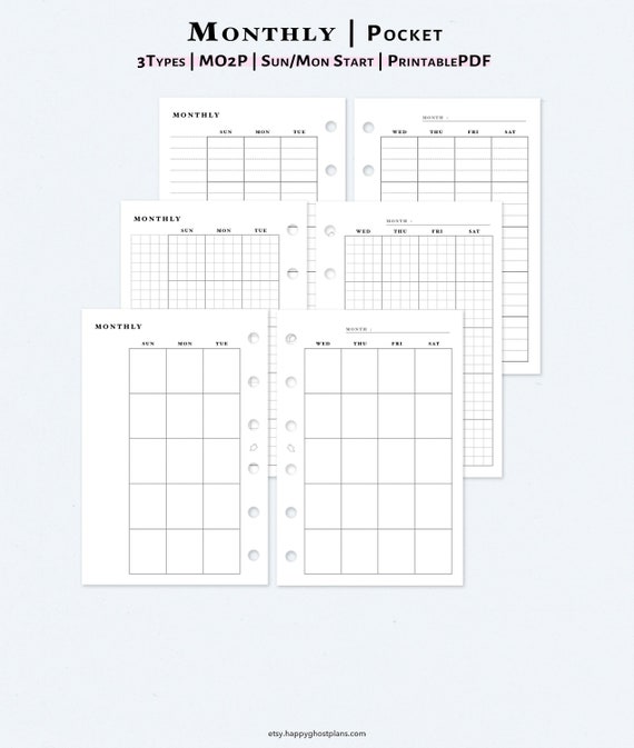 Month on 2 Page Planner Printable Pocket Size Inserts Two - Etsy