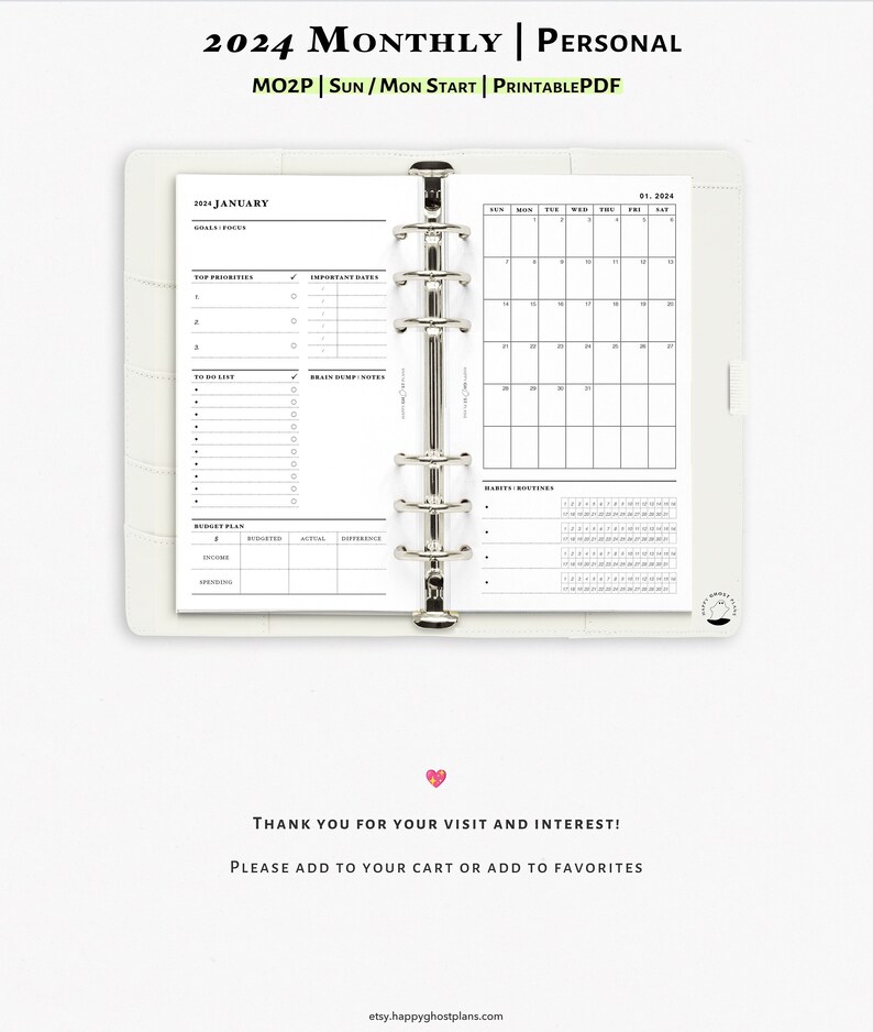 2024 Monthly Planner Printable Insert for Personal Size Planner 2024 ...