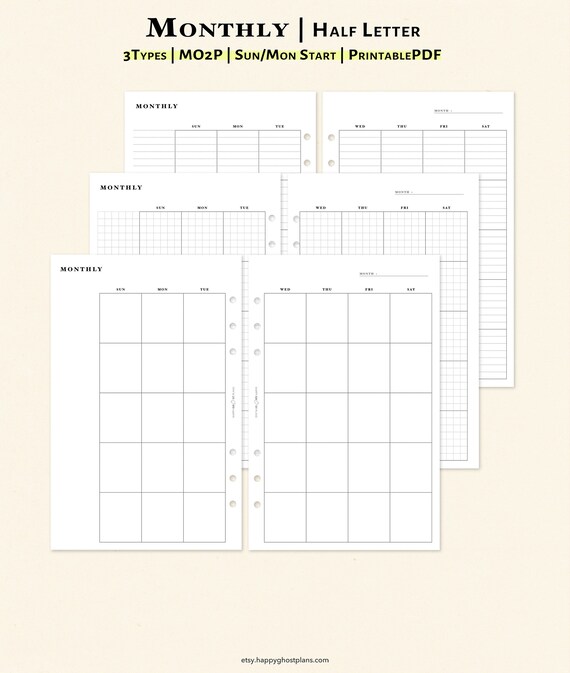 Month on 2 Page Planner Printable Half Letter Inserts Two - Etsy